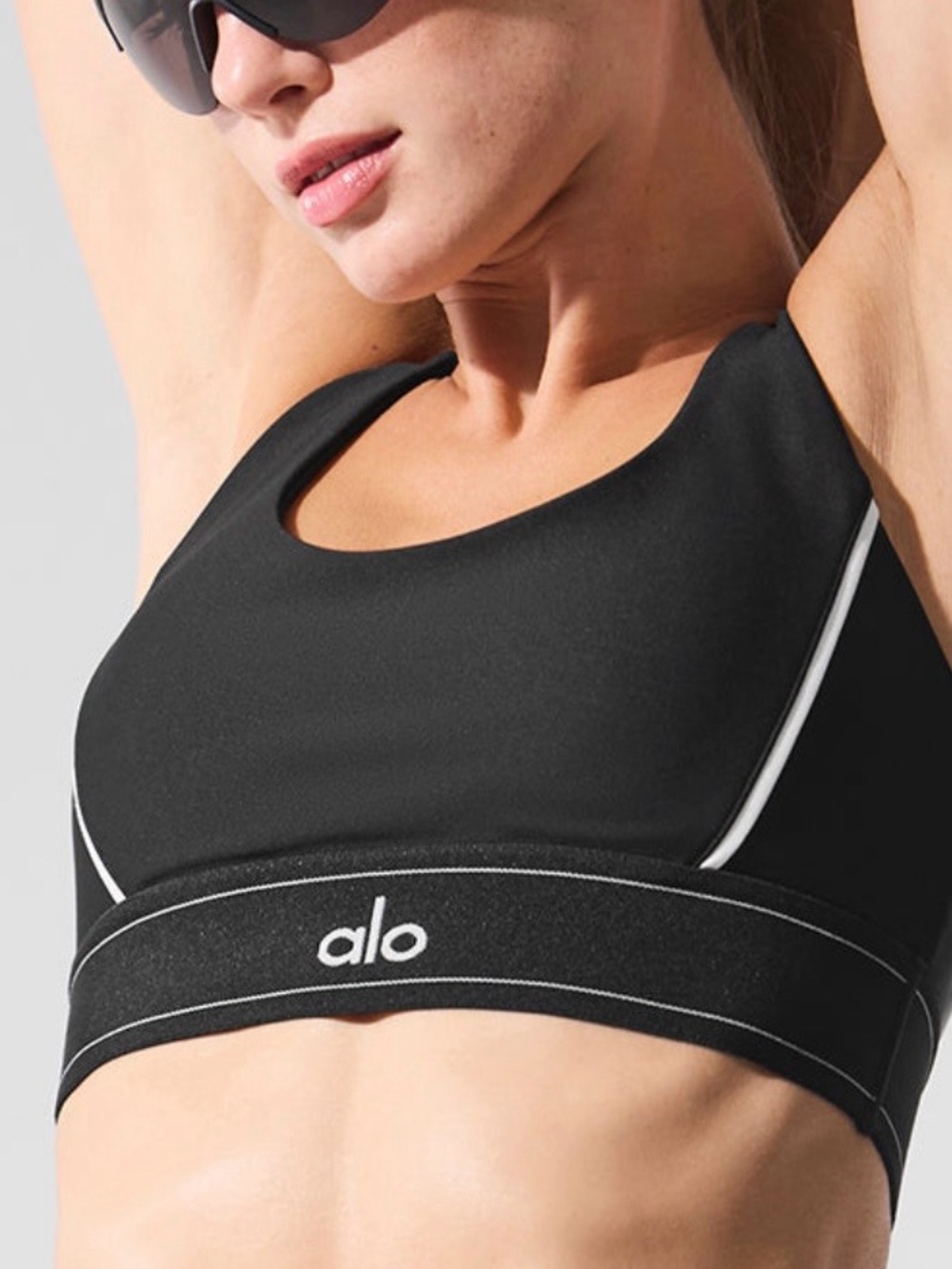 ALO Yoga Black Sports Bra with White Contrast Piping
